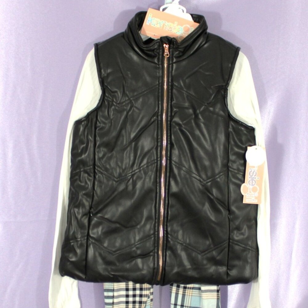 CLEARANCE NWT Kensie Girl 3-Piece Outfit Set Faux Leather Vest Top & Pants